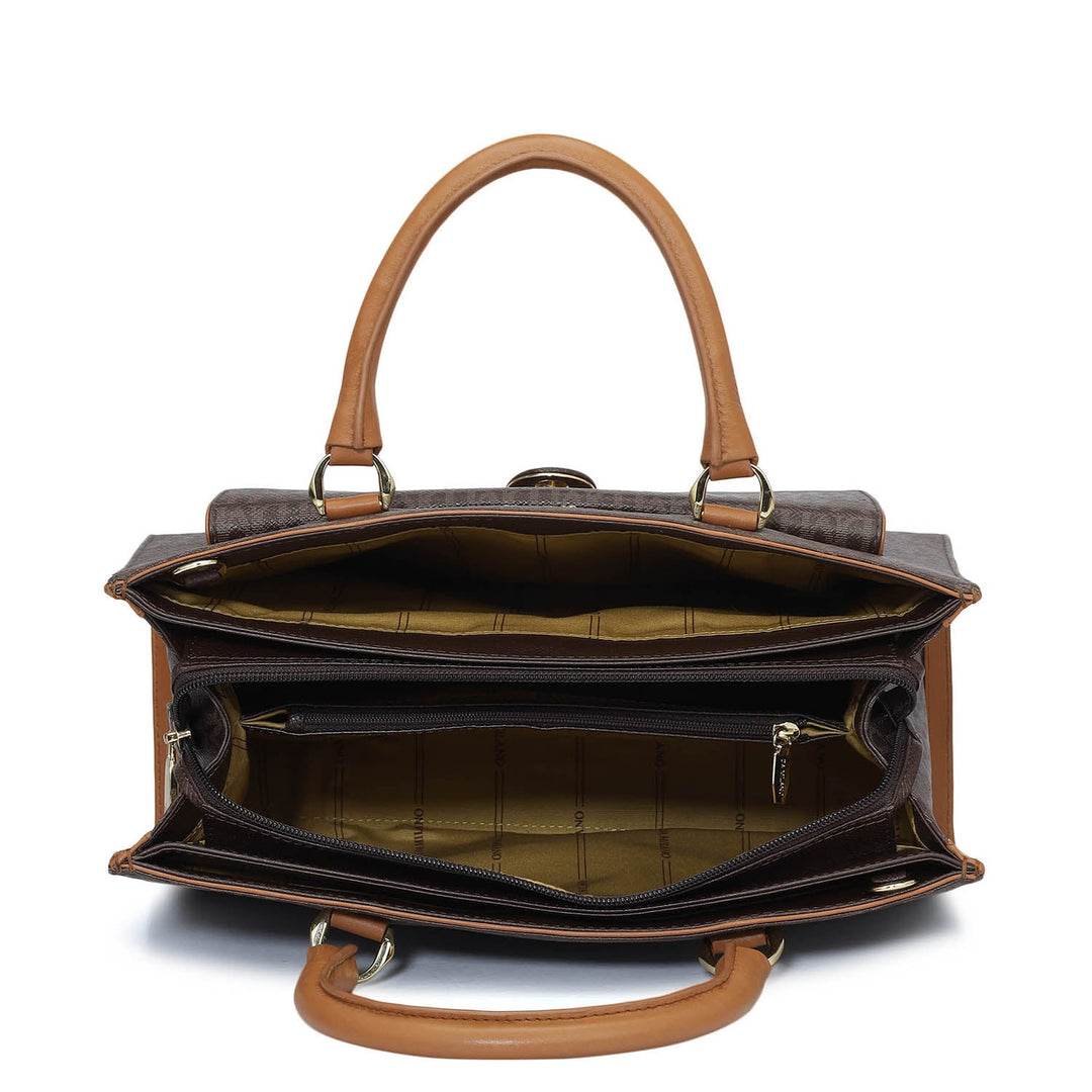 Medium Monogram Plain Leather Satchel - Chocolate