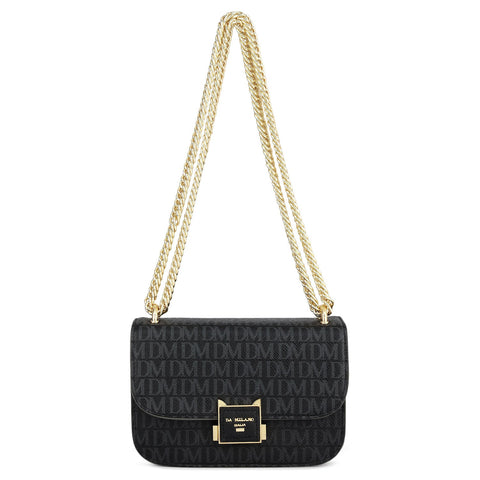 Small Monogram Leather Shoulder Bag - Black