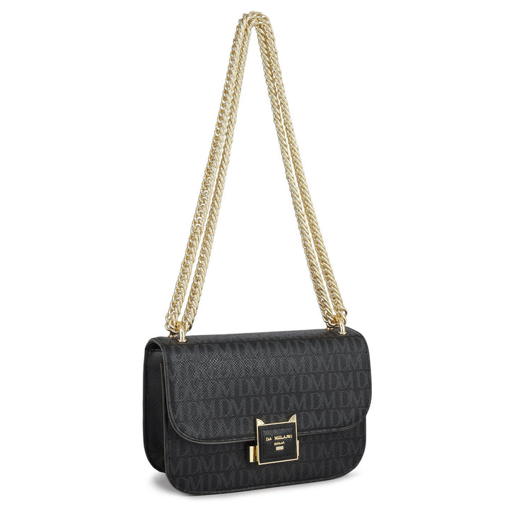 Small Monogram Leather Shoulder Bag - Black