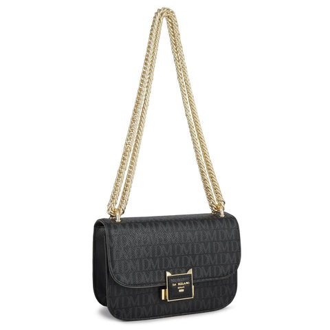 Small Monogram Leather Shoulder Bag - Black