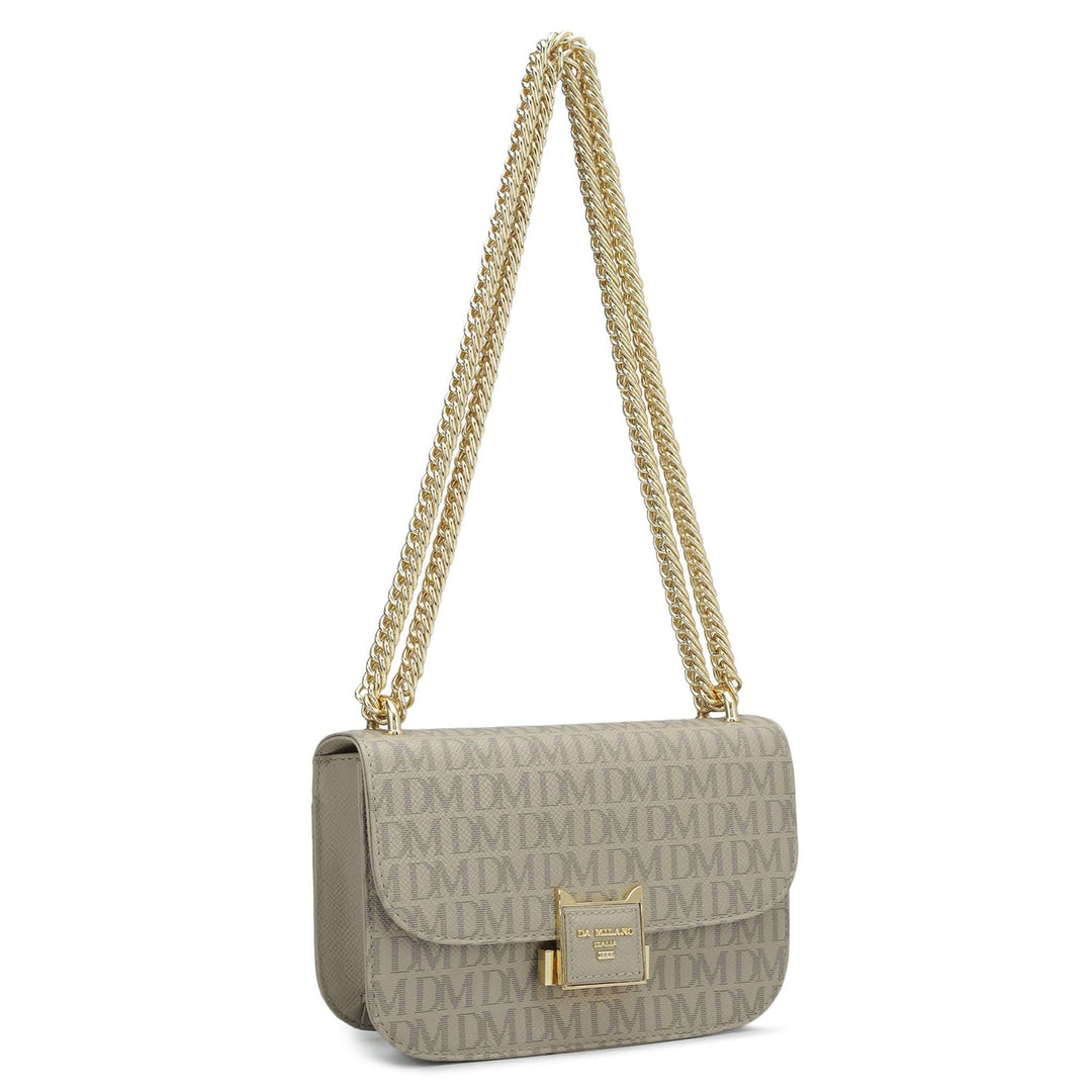 Small Monogram Leather Shoulder Bag - Chalk