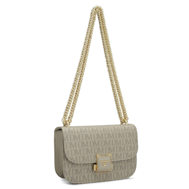 Small Monogram Leather Shoulder Bag - Chalk