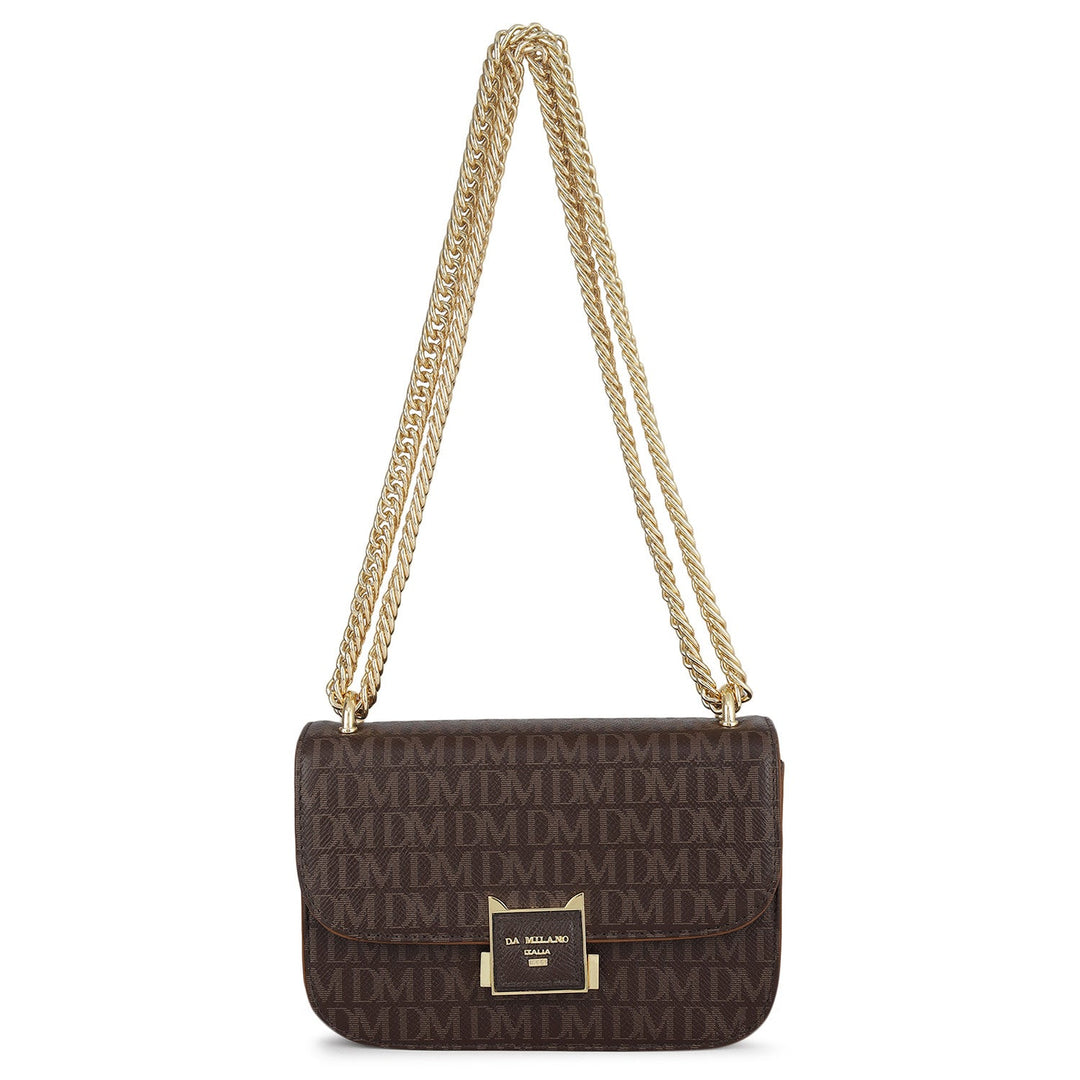 Small Monogram Leather Shoulder Bag - Chocolate