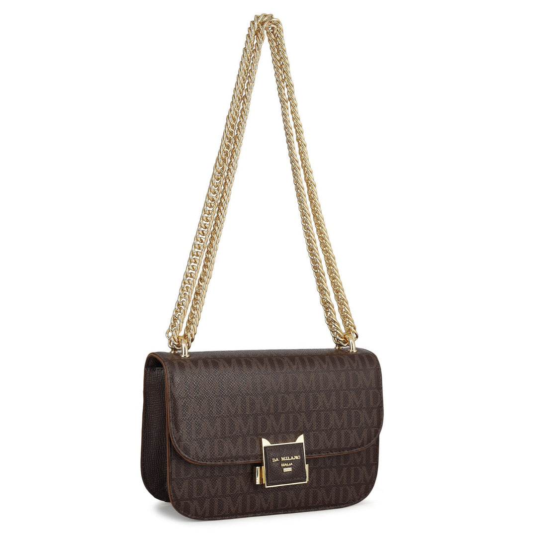 Small Monogram Leather Shoulder Bag - Chocolate