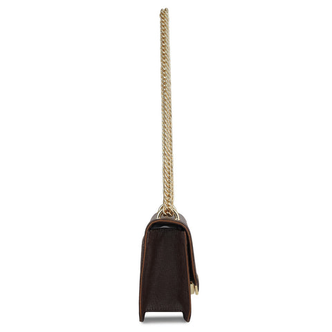 Small Monogram Leather Shoulder Bag - Chocolate