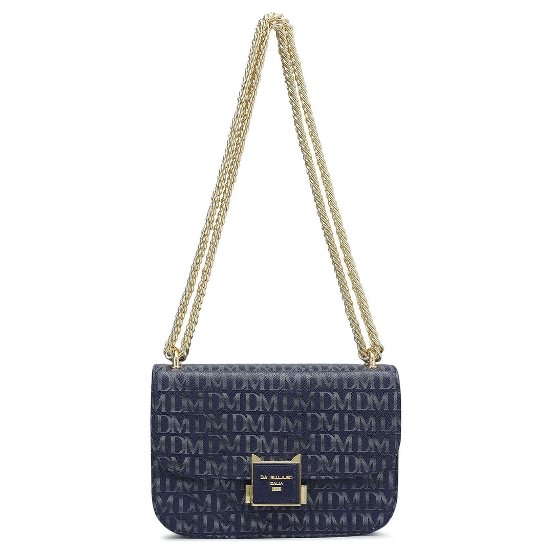 Small Monogram Leather Shoulder Bag - Ink Blue