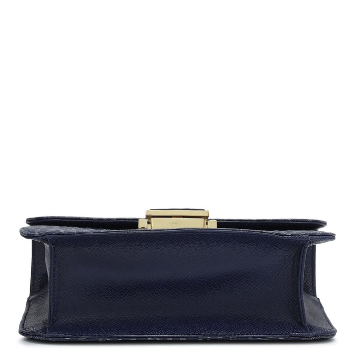 Small Monogram Leather Shoulder Bag - Ink Blue