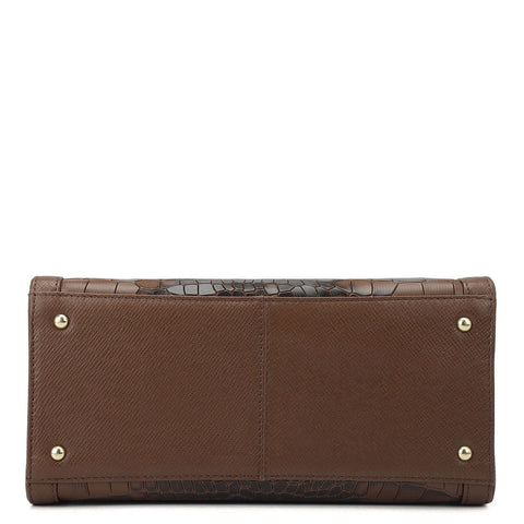 Da Milano Women's Leather Satchel Bag - Small Croco Franzy - Date