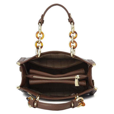 Da Milano Women's Leather Satchel Bag - Small Croco Franzy - Date