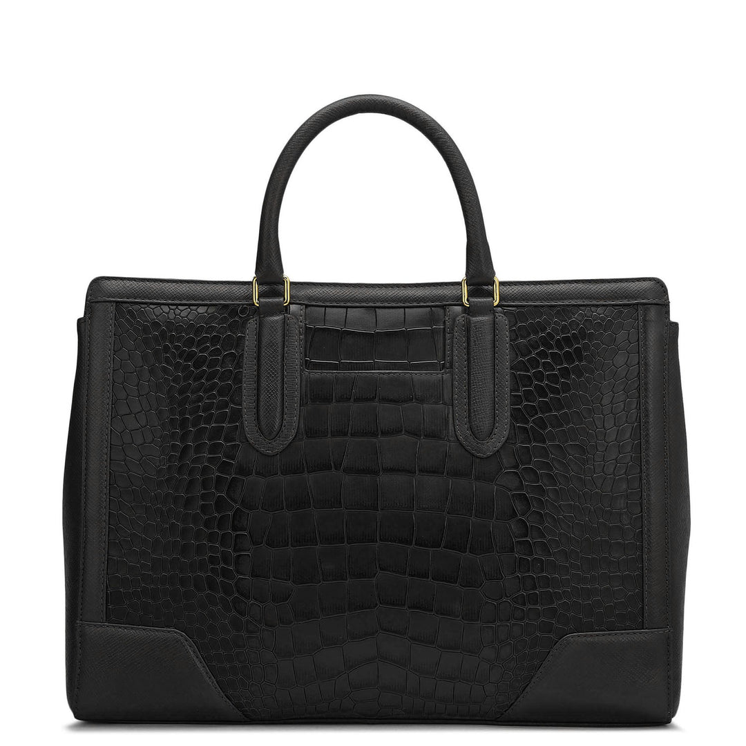 Large Croco Franzy Leather Satchel - Black