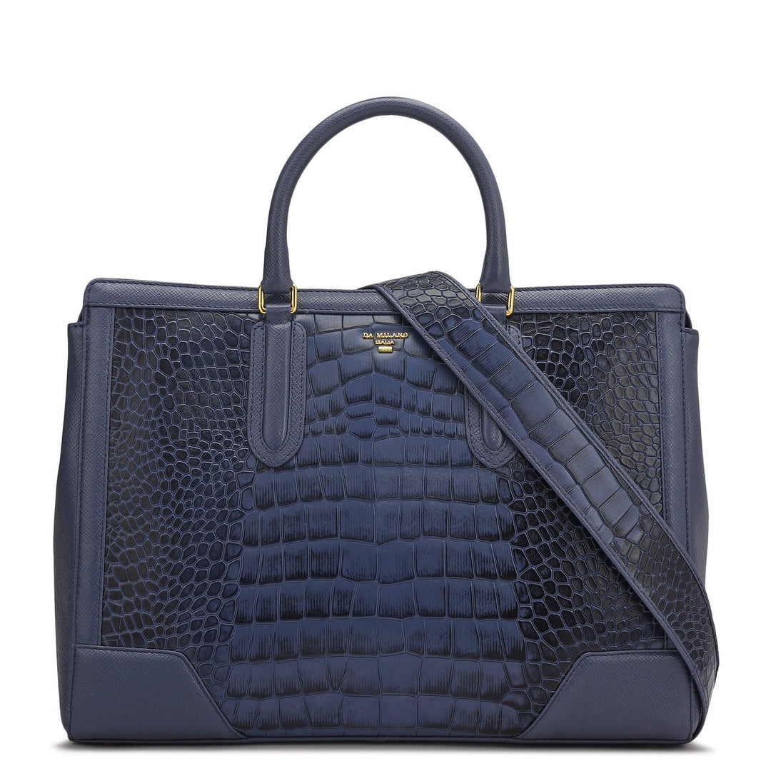 Large Croco Franzy Leather Satchel - Stardust