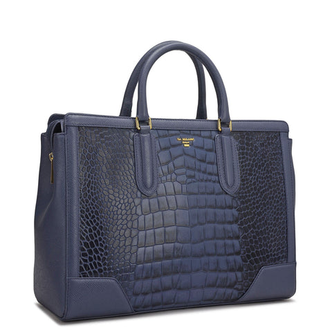 Large Croco Franzy Leather Satchel - Stardust