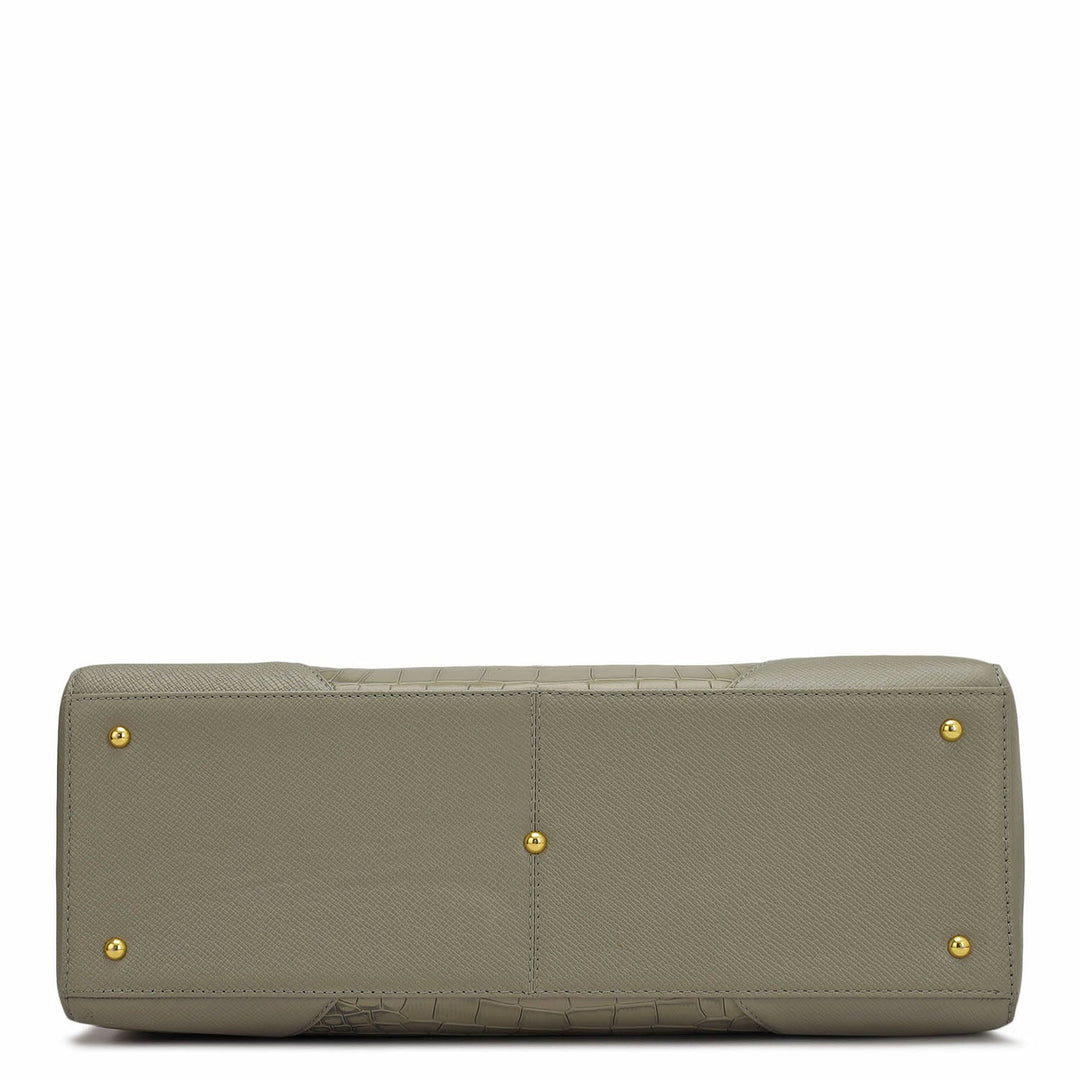 Large Croco Franzy Leather Satchel - Stone Grey