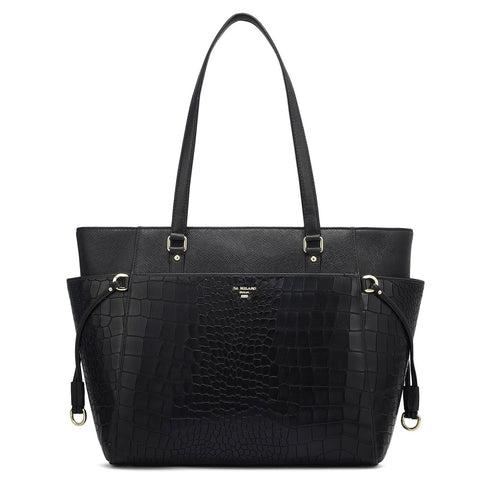 Medium Croco Franzy Leather Shoulder Bag - Black