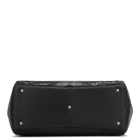 Medium Croco Franzy Leather Shoulder Bag - Black