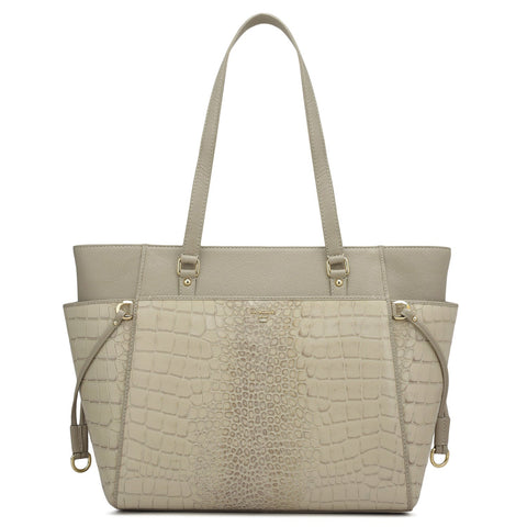 Medium Croco Franzy Leather Shoulder Bag - Frost