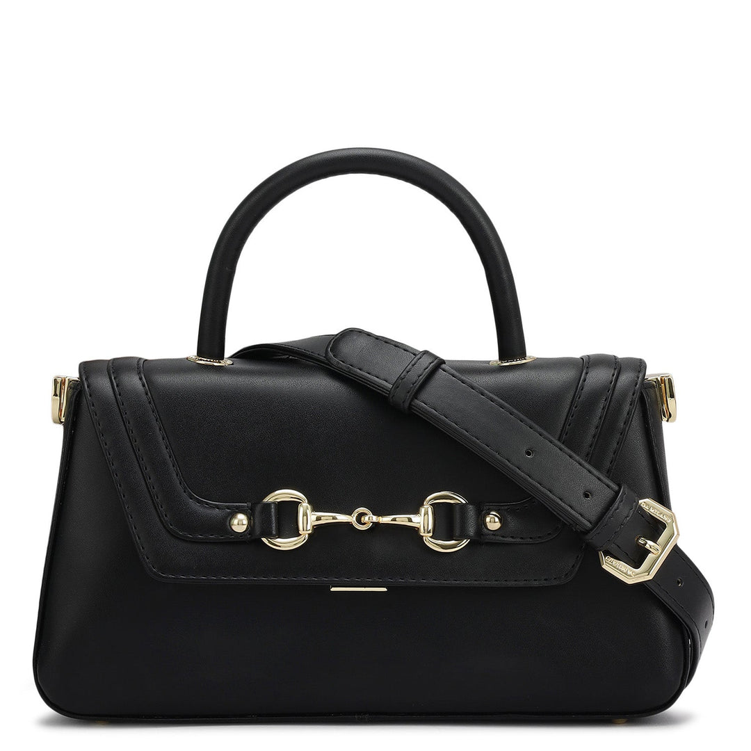 Small Plain Leather Satchel - Black