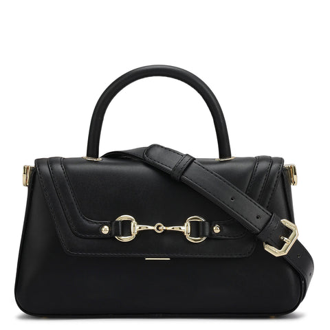 Small Plain Leather Satchel - Black