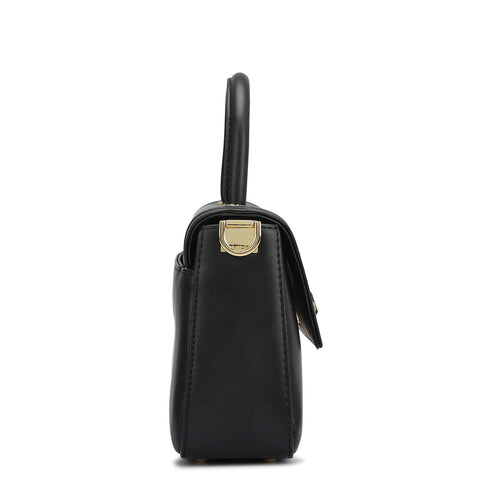Small Plain Leather Satchel - Black
