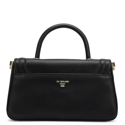 Small Plain Leather Satchel - Black