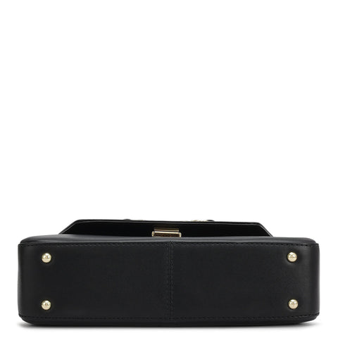 Small Plain Leather Satchel - Black