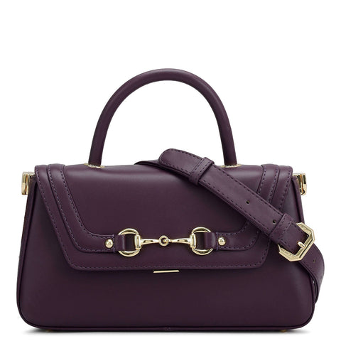 Small Plain Leather Satchel - Grapevine