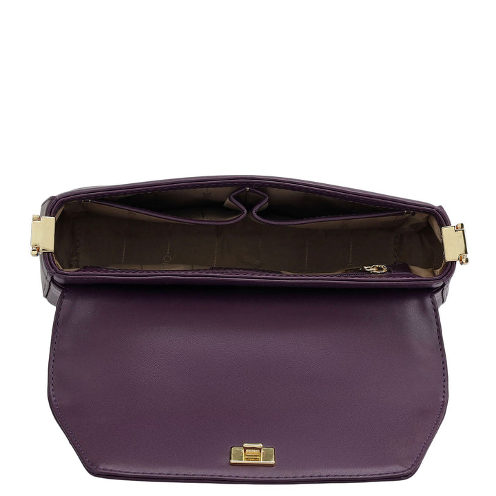 Small Plain Leather Satchel - Grapevine