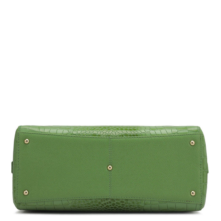 Medium Croco Franzy Leather Satchel - Kiwi