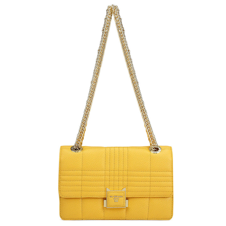 Small Wax Stripe Leather Shoulder Bag - Mimosa