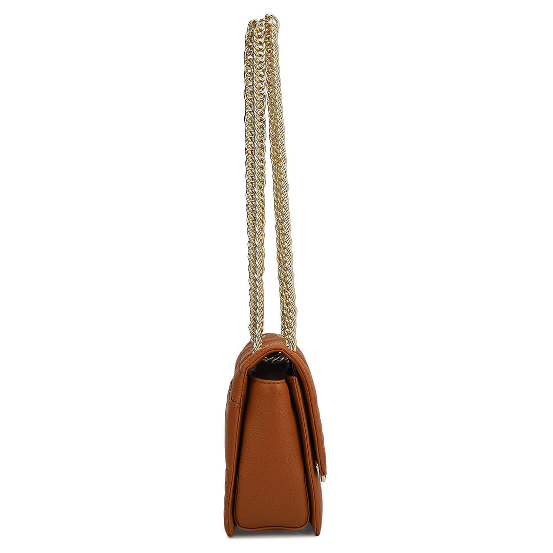 Small Wax Stripe Leather Shoulder Bag - Orange