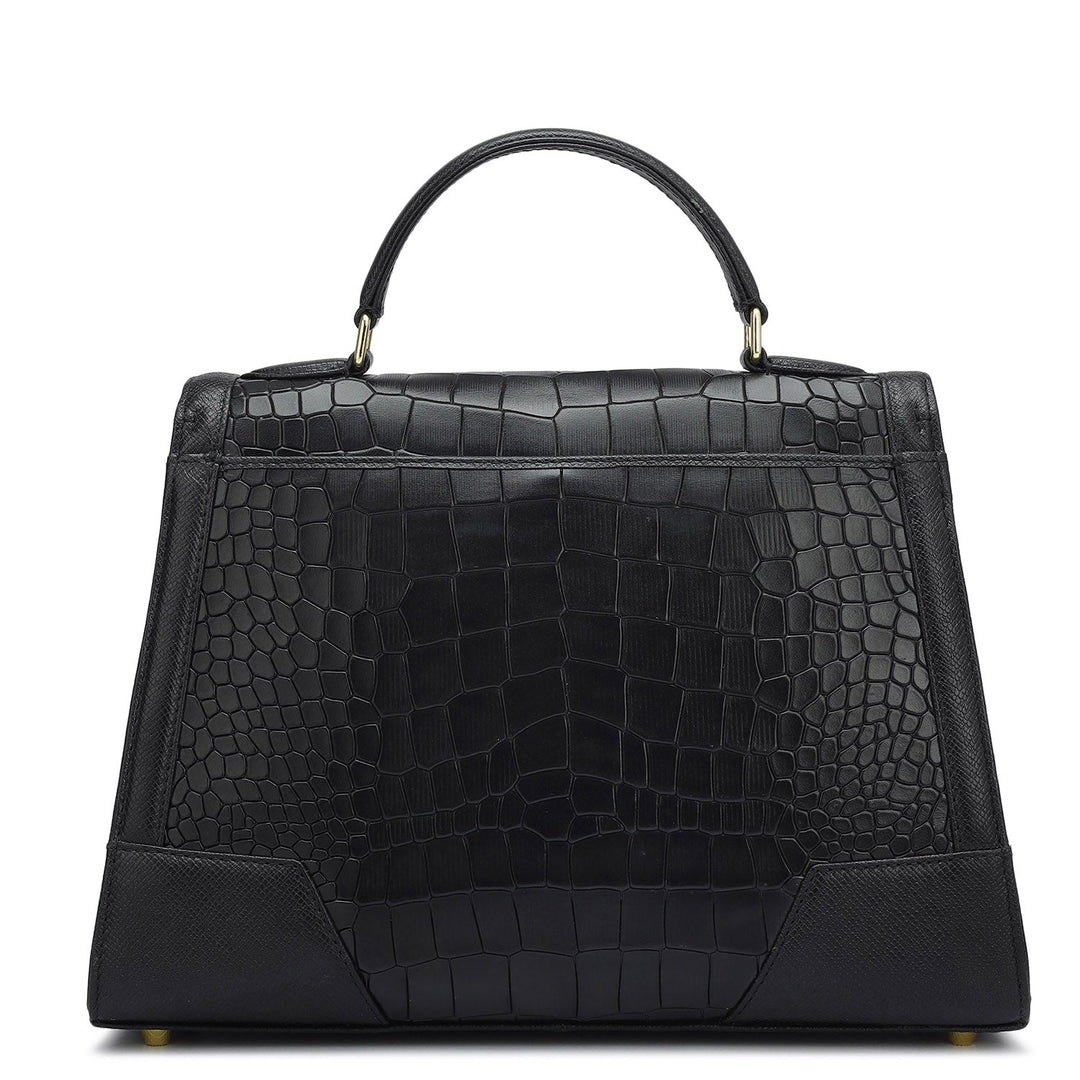 Medium Croco Franzy Leather Satchel - Black