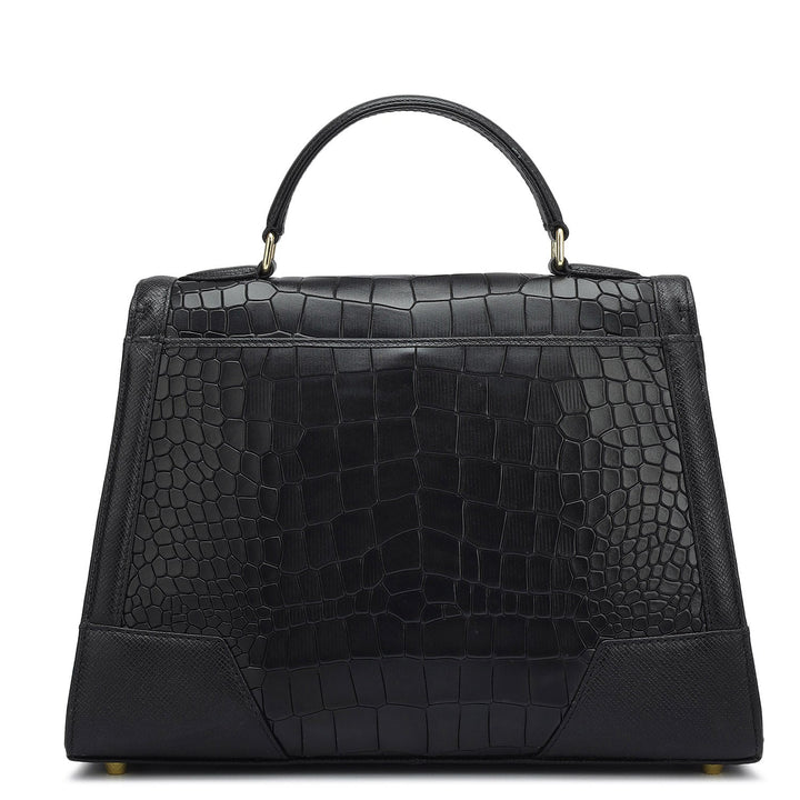 Medium Croco Franzy Leather Satchel - Black