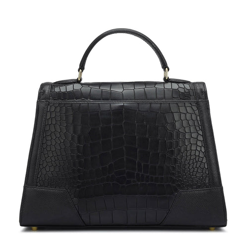 Medium Croco Franzy Leather Satchel - Black