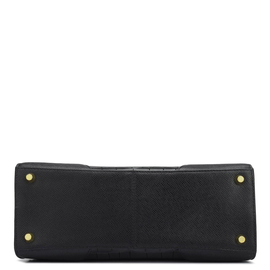Medium Croco Franzy Leather Satchel - Black