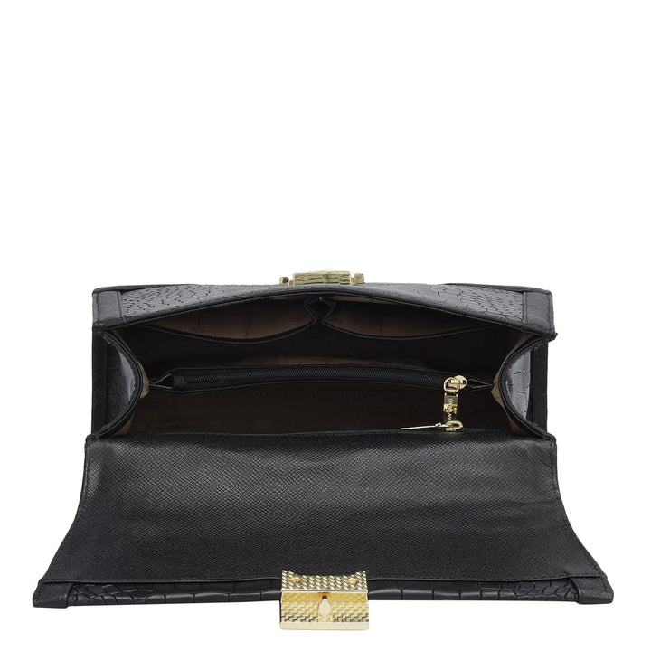 Medium Croco Franzy Leather Satchel - Black