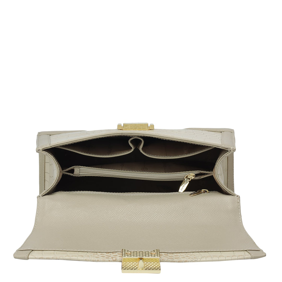 Medium Croco Franzy Leather Satchel - Frost