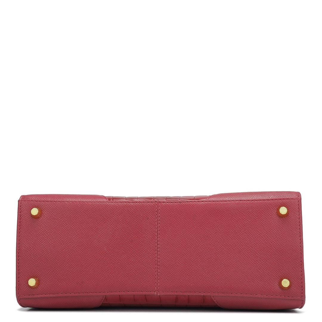 Medium Croco Franzy Leather Satchel - Plumberry