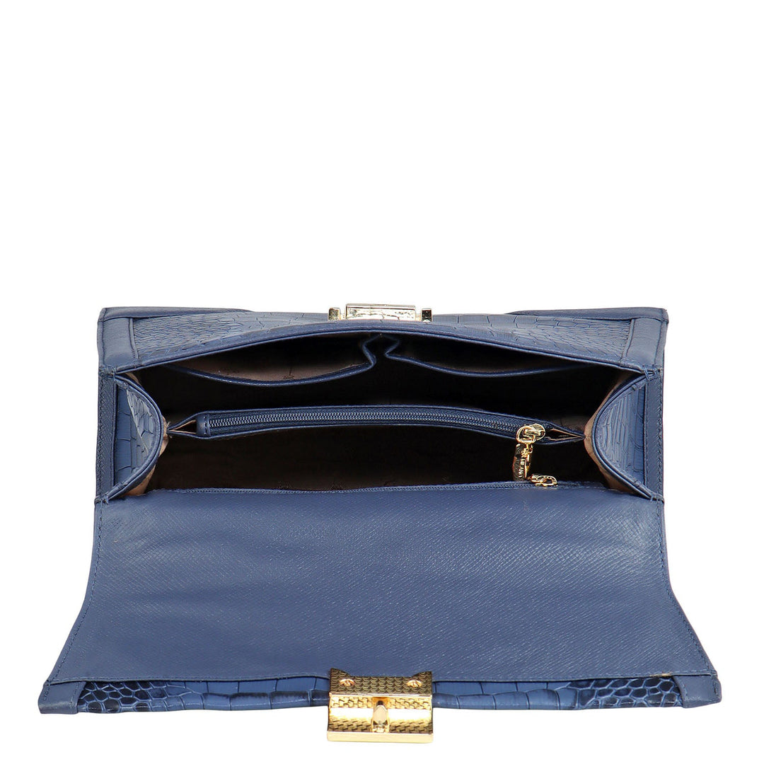 Medium Croco Franzy Leather Satchel - Stardust