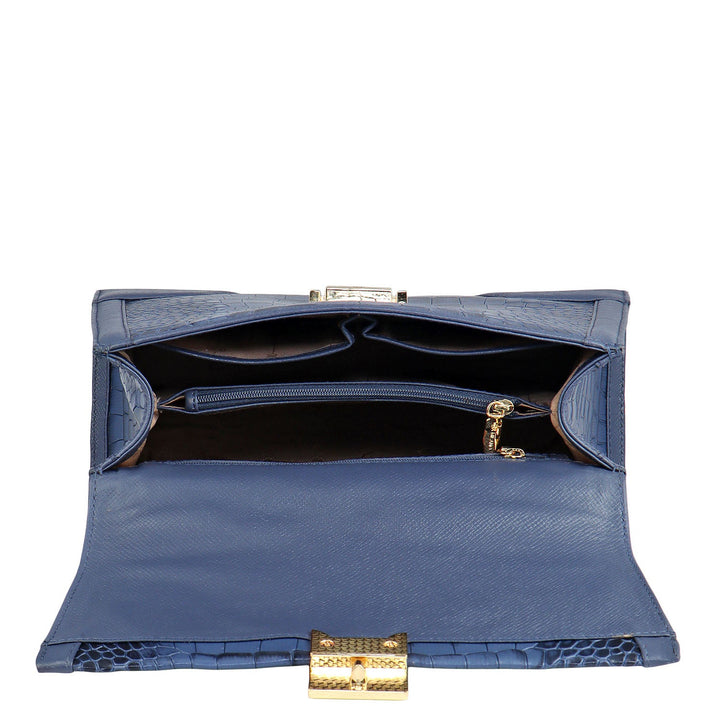 Medium Croco Franzy Leather Satchel - Stardust