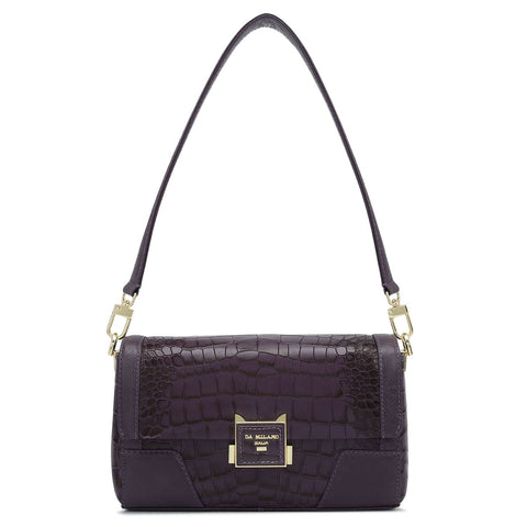 Small Croco Franzy Leather Baguette  - Grapevine