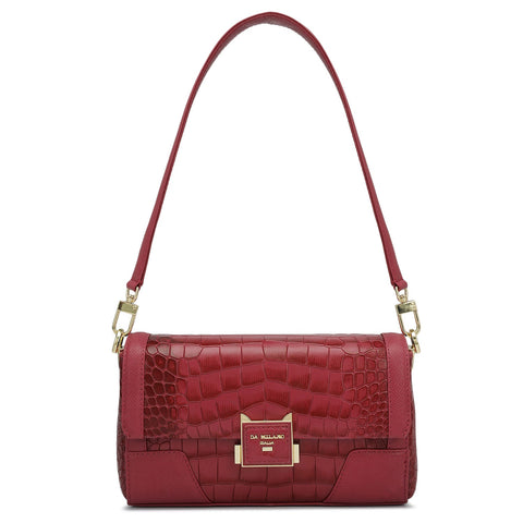 Small Croco Franzy Leather Baguette  - Plumberry