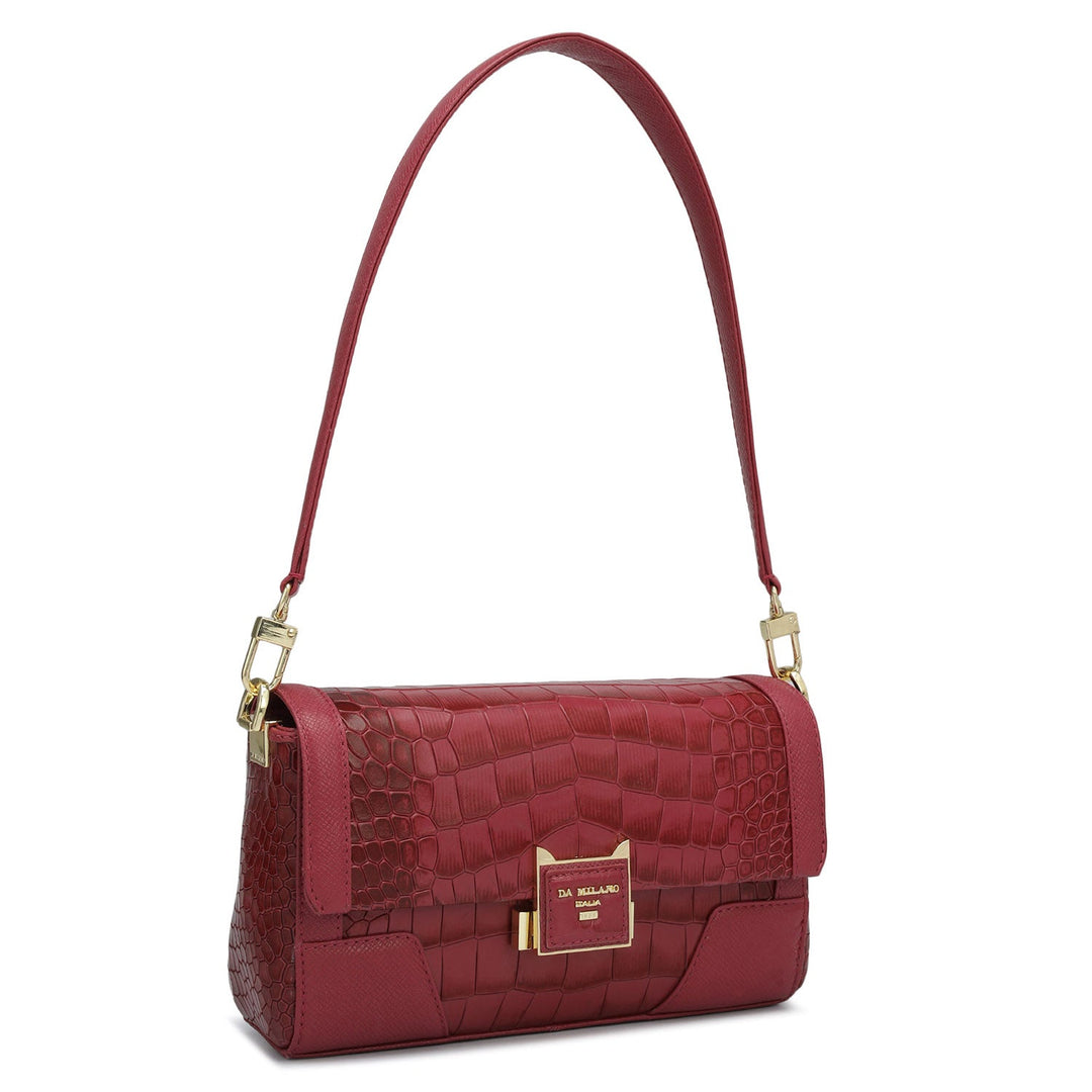 Small Croco Franzy Leather Baguette  - Plumberry