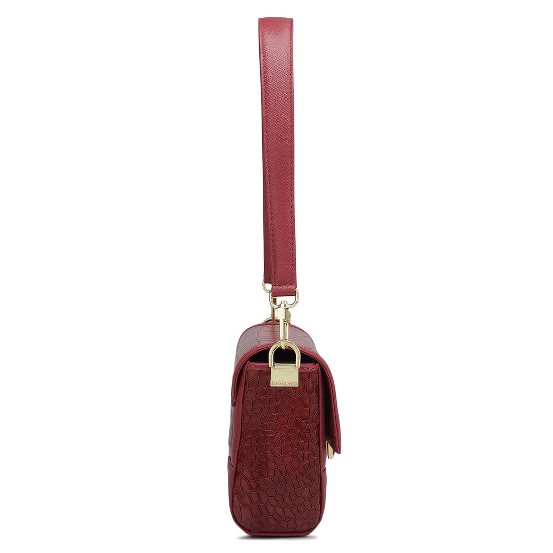 Small Croco Franzy Leather Baguette  - Plumberry