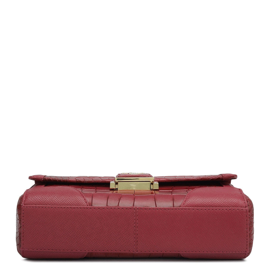 Small Croco Franzy Leather Baguette  - Plumberry