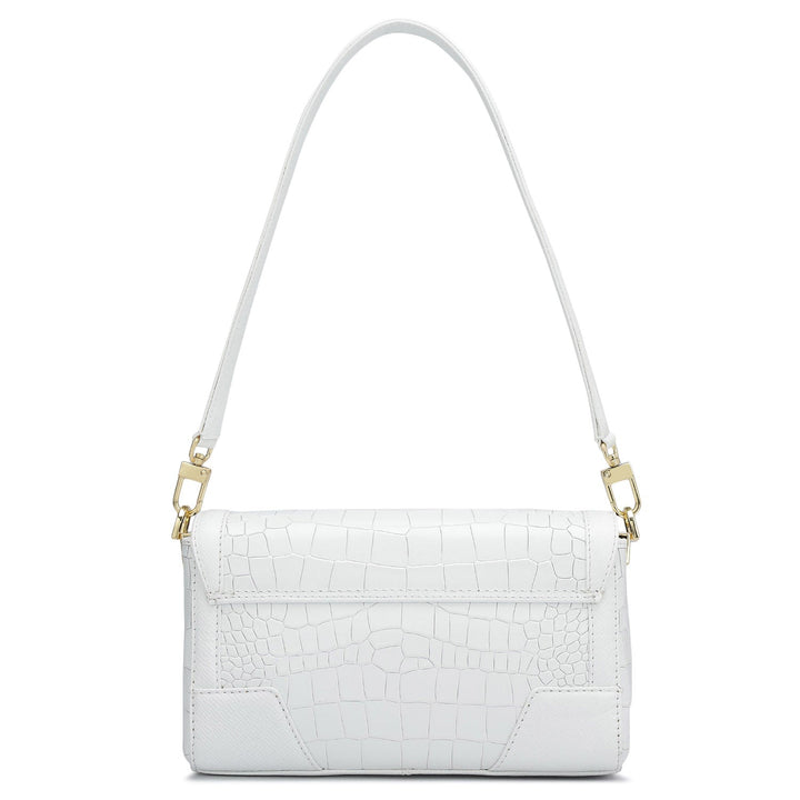 Small Croco Franzy Leather Baguette  - Snow