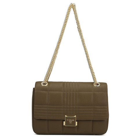 Medium Wax Stripe Leather Shoulder Bag - Moss
