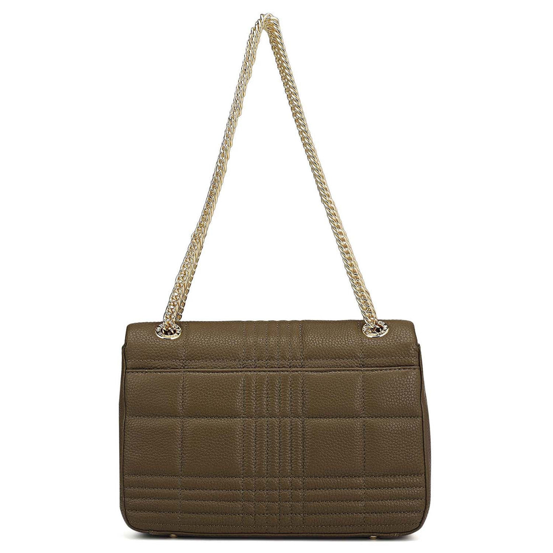 Medium Wax Stripe Leather Shoulder Bag - Moss