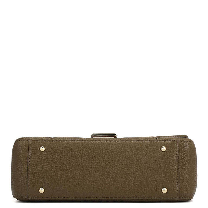 Medium Wax Stripe Leather Shoulder Bag - Moss