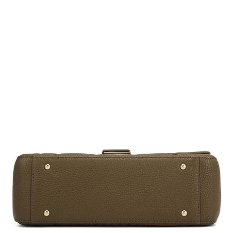 Medium Wax Stripe Leather Shoulder Bag - Moss