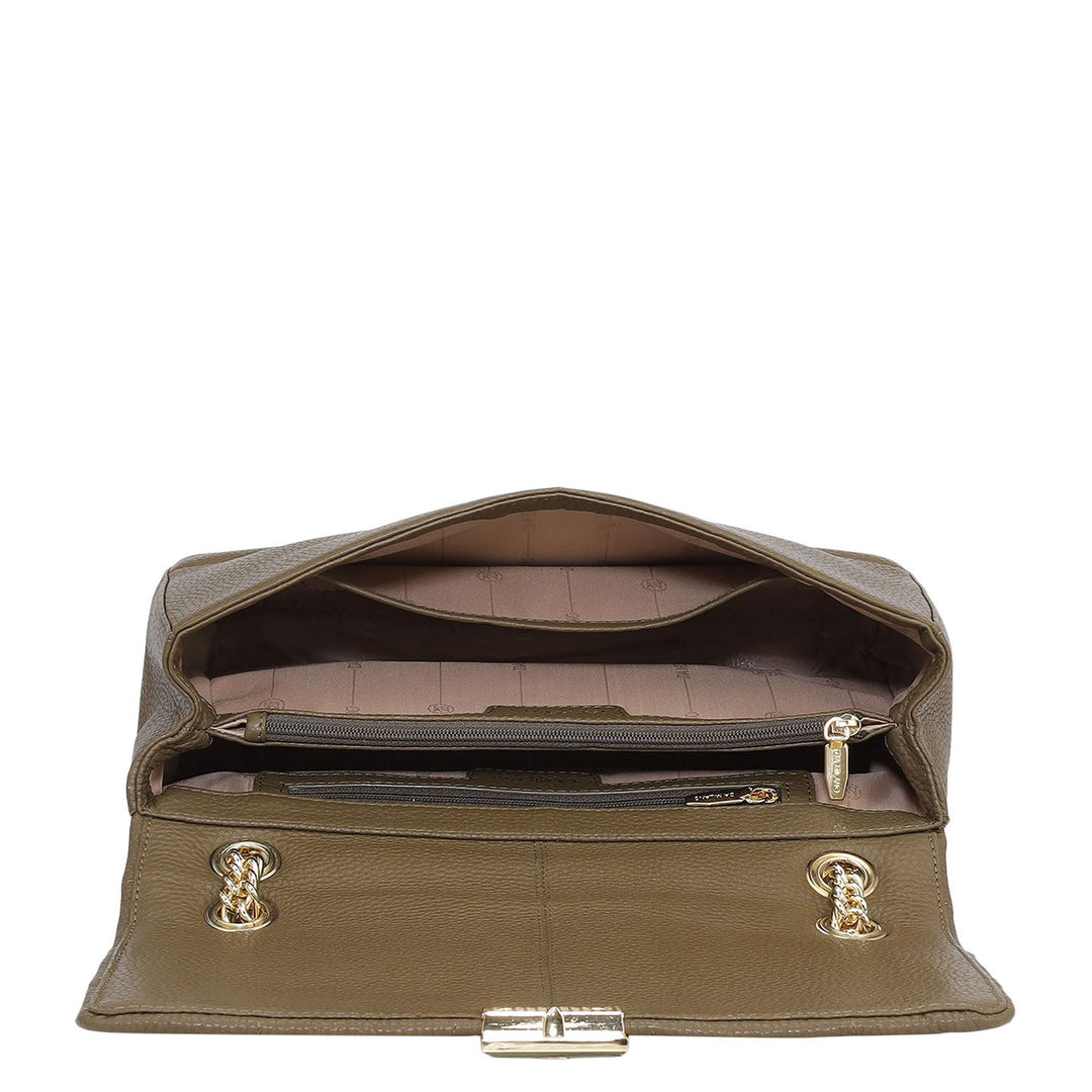 Medium Wax Stripe Leather Shoulder Bag - Moss